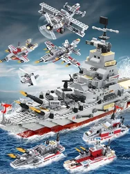 Navy War Chariot Ship Army Boat Plane Model Warships Building Blocks Compatible With Lego Construction Set for Boys Bricks Toys