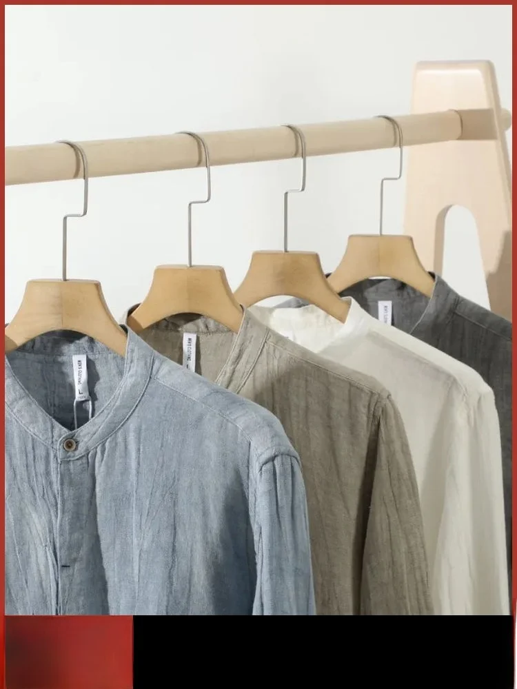 

Мужская повседневная льняная одежда Long Sve irt с воротником-стойкой в стиле ретро Sle Faion, удобная дышащая одежда для весенне-осеннего сезона