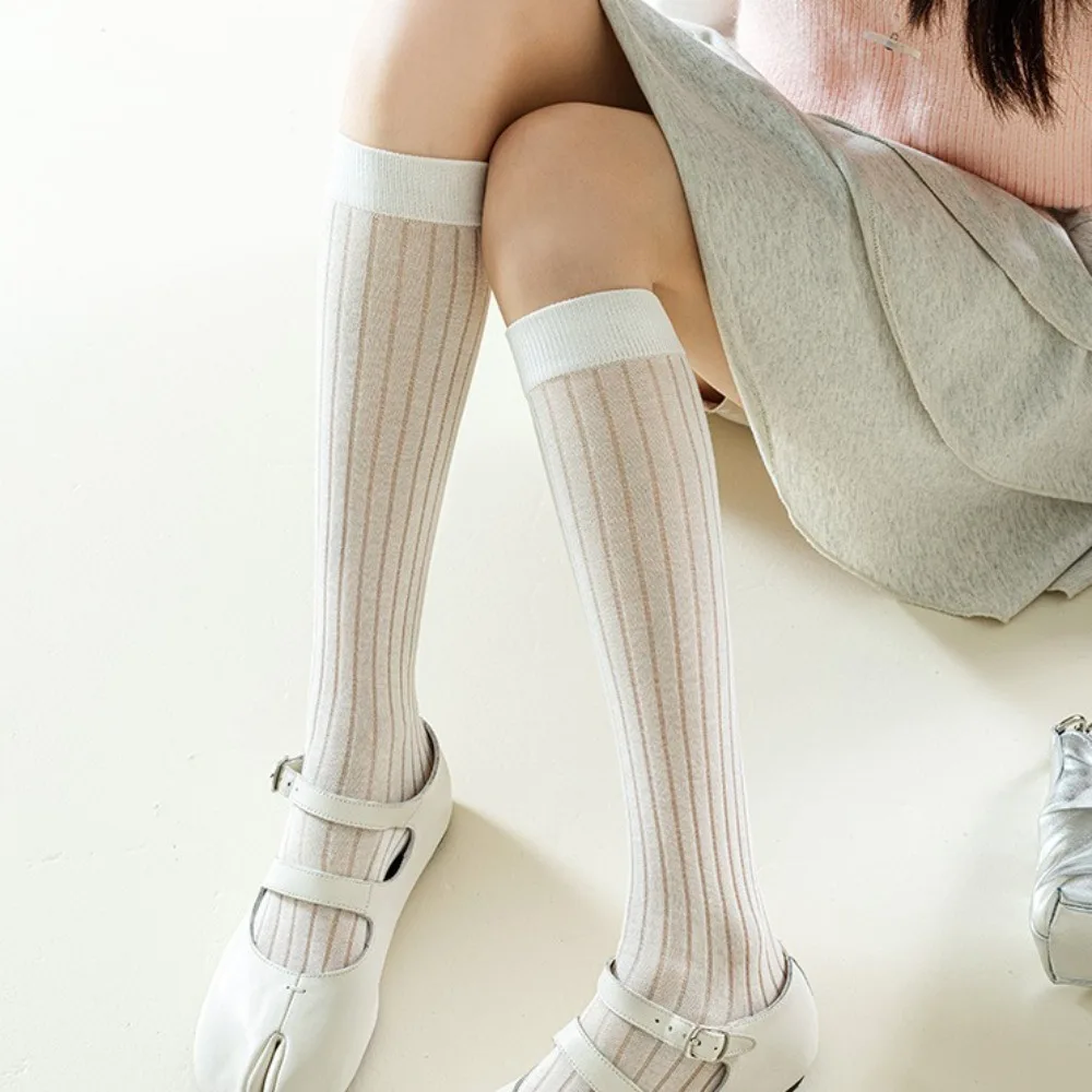 

Breathable Thin Two Toe Stockings Solid Color Knee High Separate Toe Stockings Harajuku JK Calf Long Socks Spring Summer