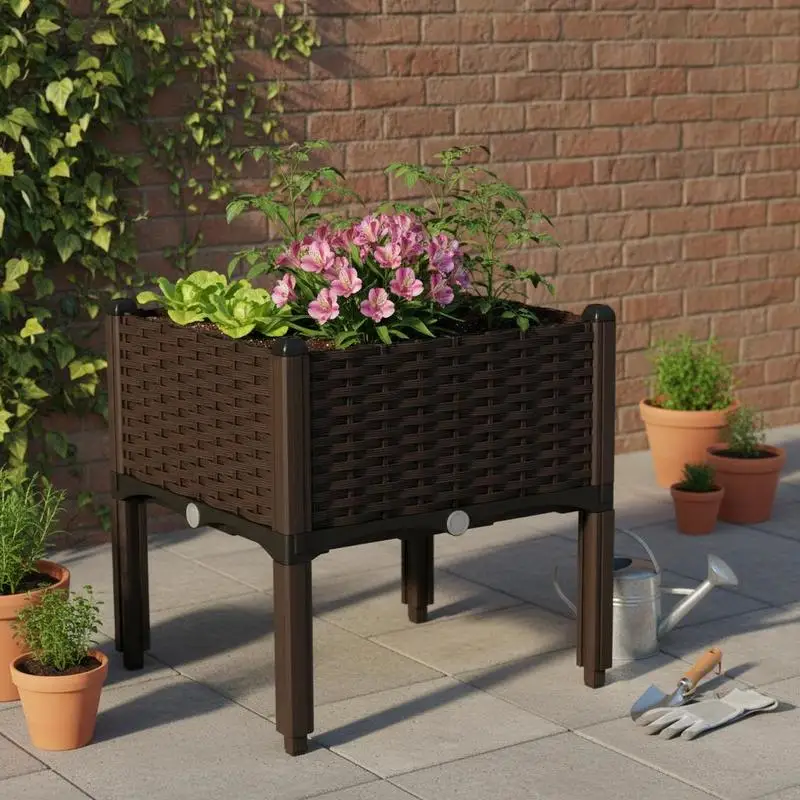 

26L Garden Raised Bed Elevated Patio Flower Plant Planter Box PP Vegetables Planting Container, Brown