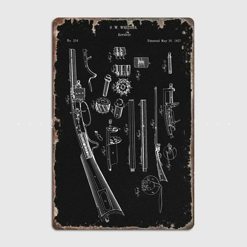 Revolver Patent Vintage Metal Valines Pistolas Letrero de estaño para decoración de pared Arte, elección ideal para entusiastas de la serie de armas
