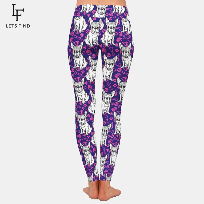 LETSFIND New High Quaility 3D Cute French Bulldog Digital Printing Women Leggings High Waist  Slim Fitness Legging