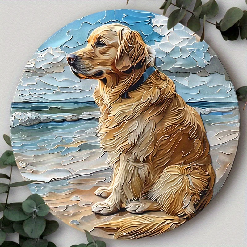 Aluminum Metal Circular Sign, 2D Flat Dog Pattern Wreath Sign for Home Decoration, Funny Decor, As Gifts, Wall Art Decor