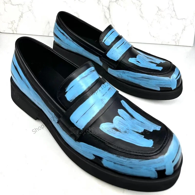 

Mixed Color Graffiti Height Increasing Men Shoes Fashion Slip On Men Casual Shoes Luxury Handmade Party Banquet Men Dress Shoes