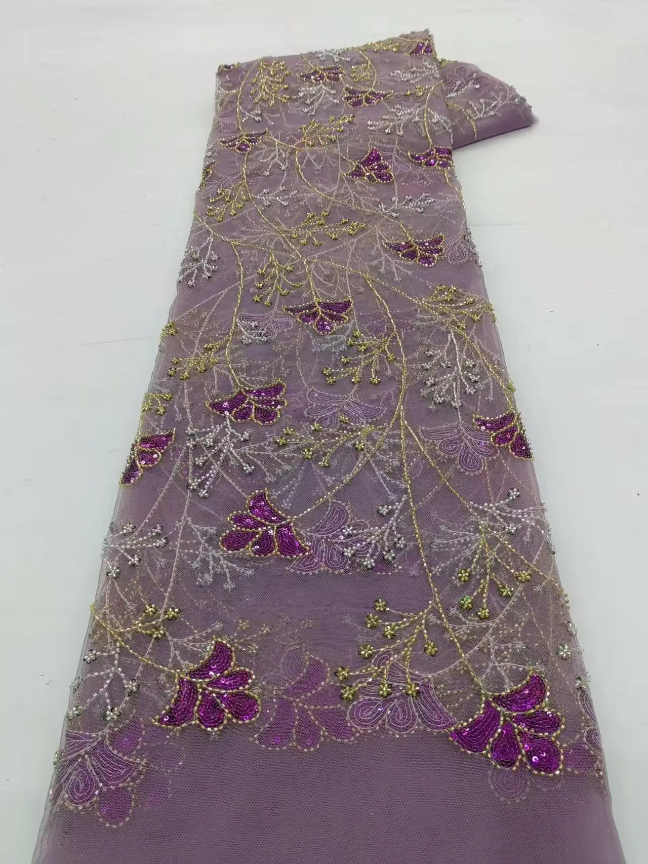 

High Quality Red African French Handmade Beads Lace Fabric Sewing Sequin Embroidery Nigerian Lace Fabrics For Women M30-1