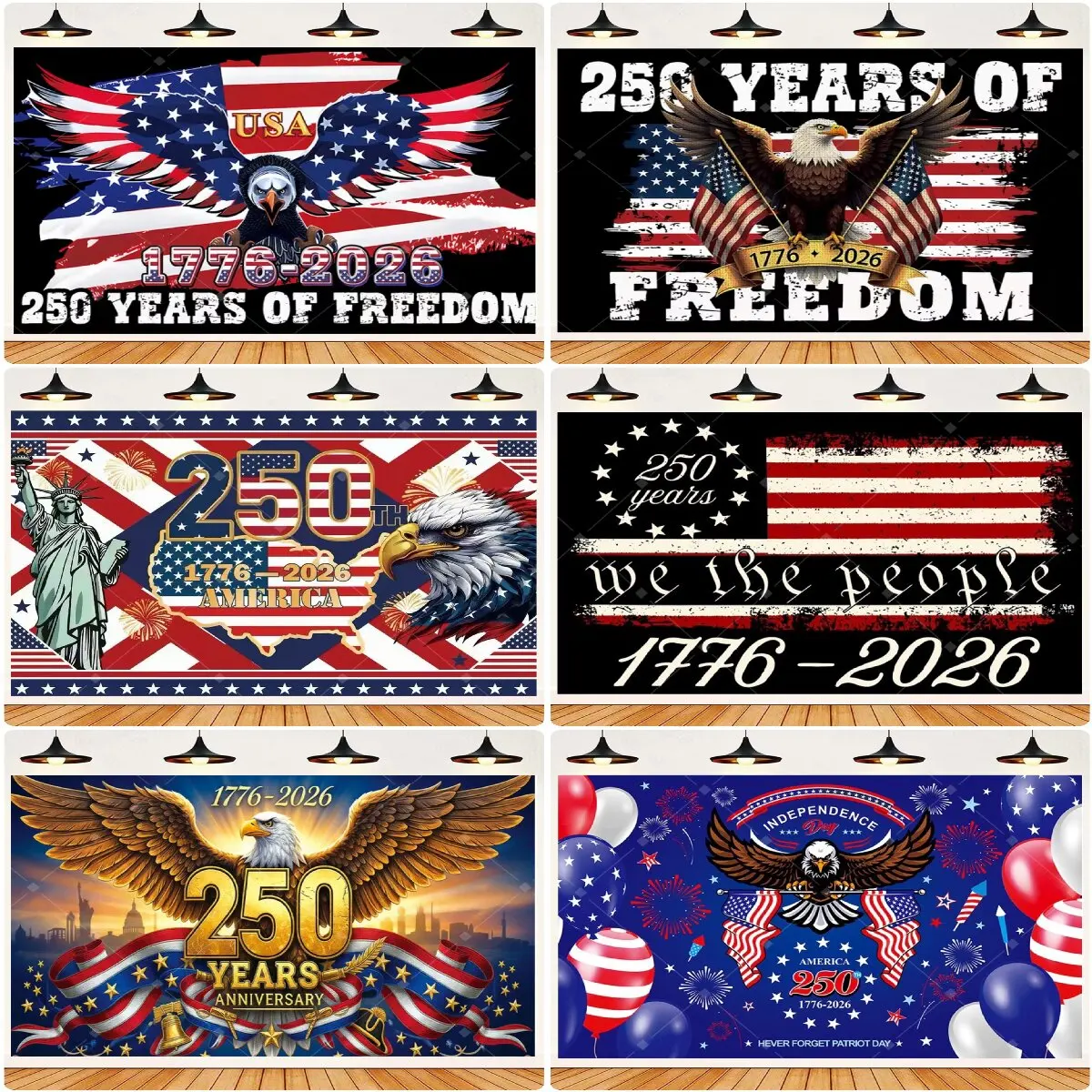 250 Years of Freedom USA Backdrop Bald Eagle Statue of Liberty Photo Banner Patriotic Party Banner for American Anniversary
