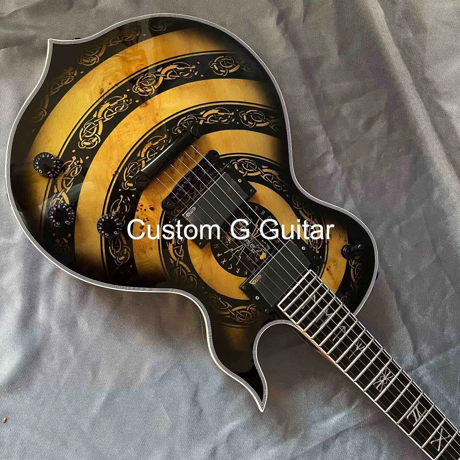 Custom Zakk Wylde Audio Odin Grail Electric Guitar Viking Totem bullseye and runes fret markers