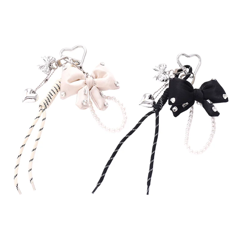 Cute Fashion Bow Pendant Keyring Versatile Nylon Rope Keychain Sweet Kawaii Mobile Phone Lanyard Backpack Decoration Gifts