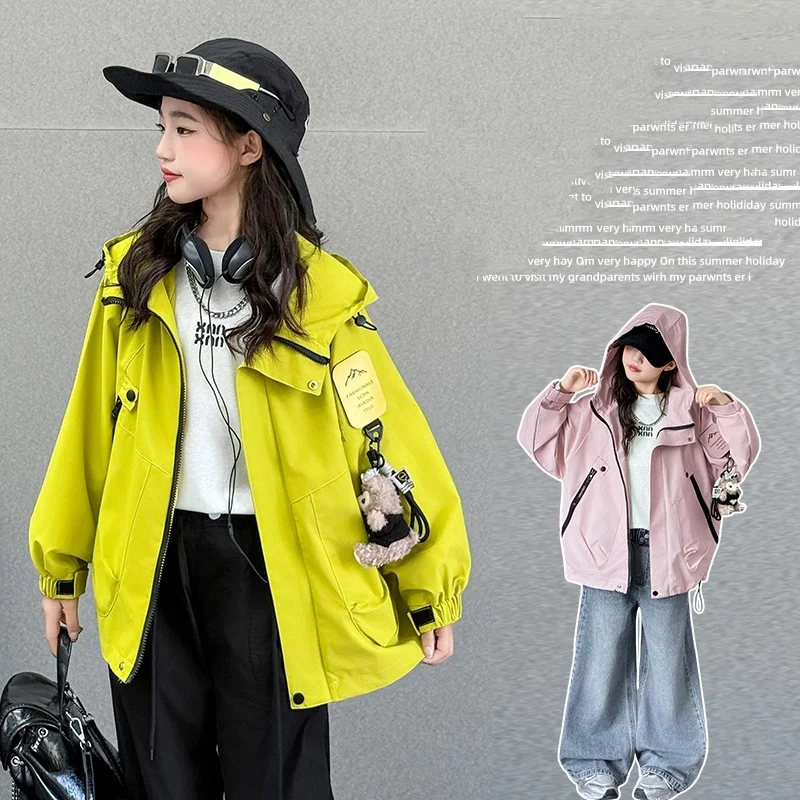 

Kids Spring Autumn Jacket Child Windbreak 4-14Y Girl Patchwork Sporty Coat Tween Little Child Waterproof And Sunscreen Outwear