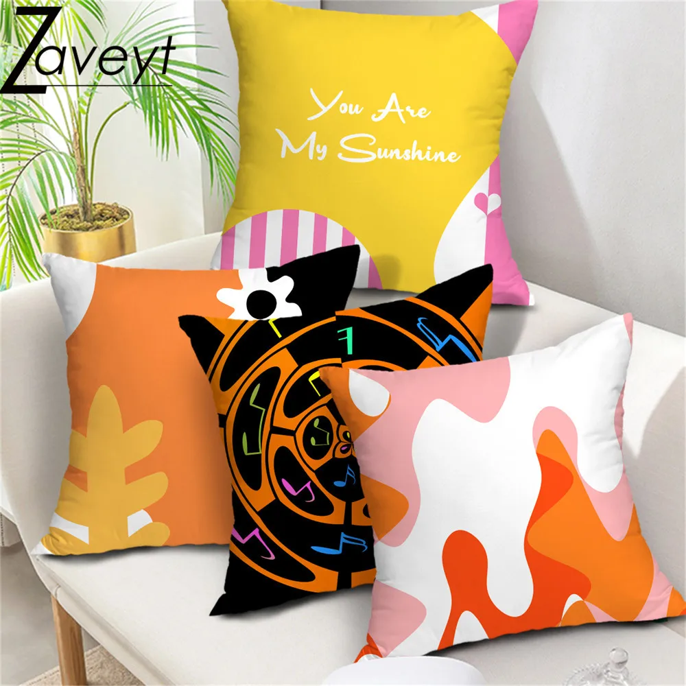 

Bright dopamine Color Rose Yellow Orange Contrast Color Cushion Cover abstract Liquid Flower Music Pattern Throw Pillowcase