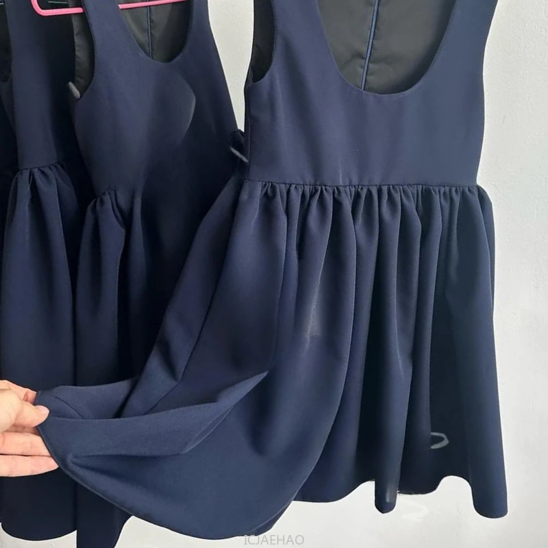 

Teen Girl Clothes 2025 Navy Blue Neck Birthday Gown European Style Formal Outfit Princess Dress Girls Summer Sleeveless Round