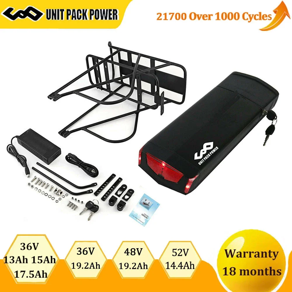 Rear Rack 36V 15Ah 19.2AH Ebike Battery Lithium Batteria 18650 21700(L-G)48V 15Ah for Electric Bicycle 250W 350W 500W 750W 1000W