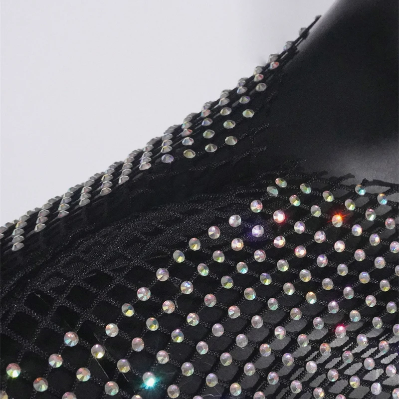Damen AB Strass Netzstoff Langarm Crop Top Glänzendes Funkelndes Mesh Durchsichtiges Cover-Up Top Sexy Nachtclub Rave Party Festival – Detail 13