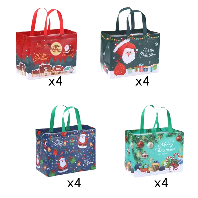 4 ชิ้นถุงของขวัญคริสต์มาสพร้อมหูหิ้วไม่ทอนํามาใช้ใหม่วันหยุดรักษาถุงบรรจุภัณฑ์สําหรับงานปาร์ตี้คริสต์มาสและของขวัญปีใหม่