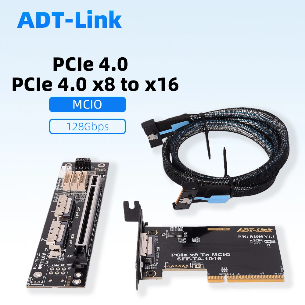 

PCIe 4.0 X8 To SFF-TA-1016 MCIO Adapter Card EGPU External GPU Split Extender 28Gbps Gen4 X8 for 2U 4U Chassis Riser Cable