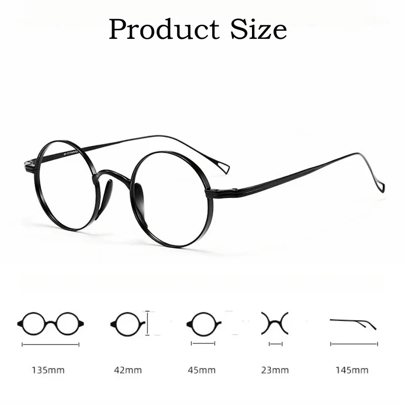 OLLYMURS Сверхлегкая оправа из чистого титана с широкой оправой по рецепту, круглая оправа для очков в стиле ретро, оправа для очков для близорукости для мужчин и женщин 10518