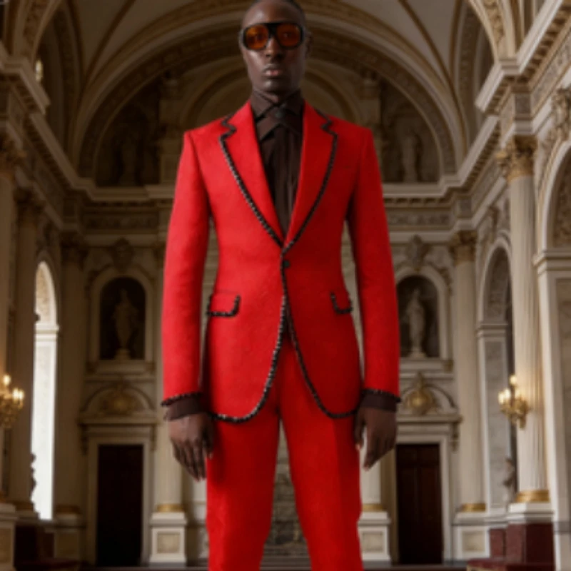 

Beaded Floral Men Suits 2 Pieces Formal Wedding Suits Luxury Groom Tuxedo Outfit Set Jacket with Pants for Banquet Occasions