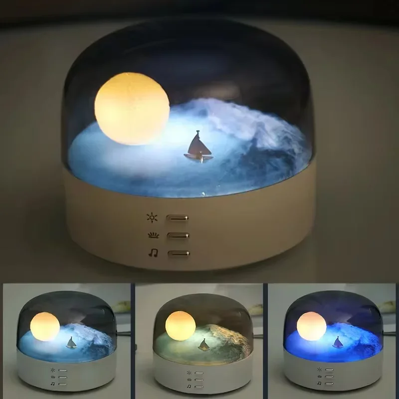 Moon Night light Music Wireless Speaker Lamp Type-C Rechargeable Brightness Adjustable 2 Mode ldeal Bedroom Mood light and Gift