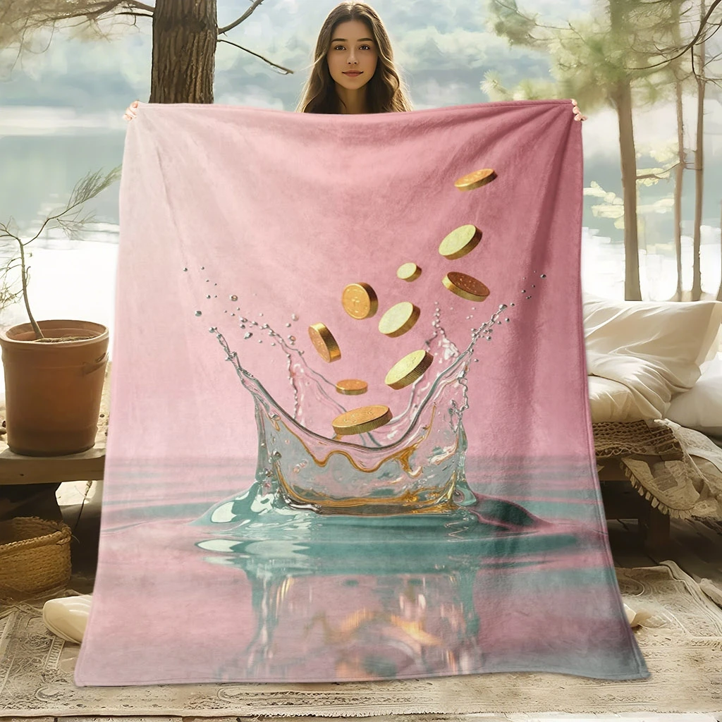 

Top pick1pc Coin Water Splash Quilted Blanket 100% Polyester All-Season Machine Washable Luxury Kids Gift