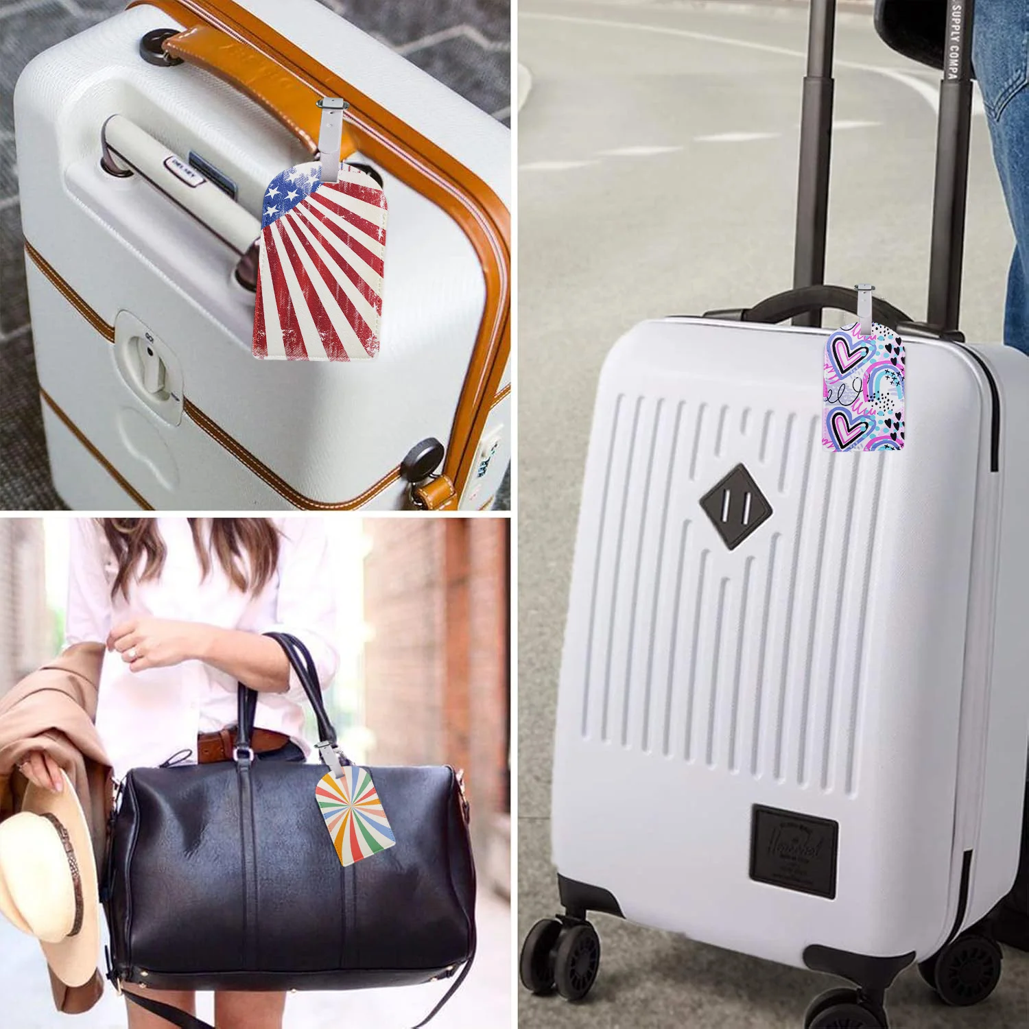 PU Leather Travel Luggage Tags with Privacy Cover for Suitcase Handbags Backpacks Men Women Cute Art Abstract Baggage Tags