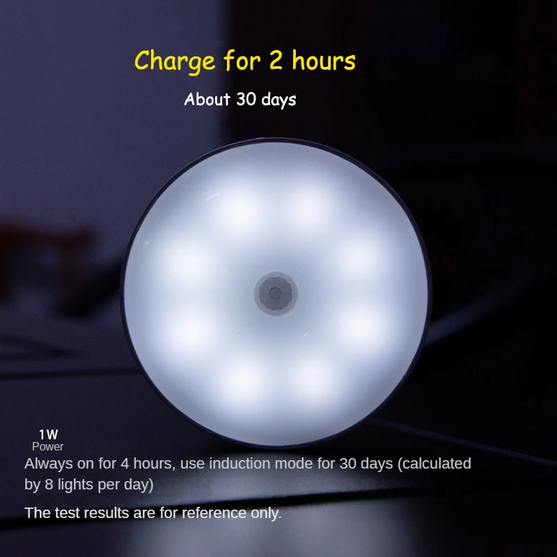 LED Motion Sensor Night Light Rechargeable Night Lamp Wireless Kitchen Bedroom Closet Light Wall-Mounted Body Induction Lamp