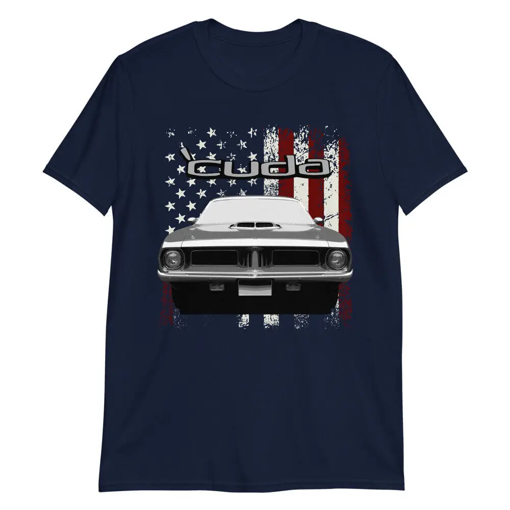 1972 Cuda Muscle Car American Flag Patriotic T-Shirt Short Sleeve Casual 100% Cotton O-Neck Summer Mens T-shirt Size S-3XL