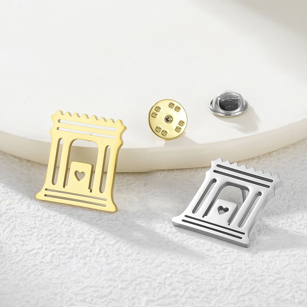 1PC Palace Love Brooch Jerusalem Temple Brooch Stainless Steel Retro Suit Shirt Decorative Jewelry