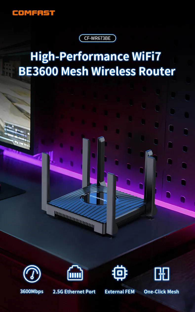 

Маршрутизатор COMFAST WiFi7 BE3600 Mesh, двухдиапазонный (2.4ГГц/5.8ГГц), беспроводной роутер 3600M, порт 2.5G, усилитель сигнала Wi-Fi для дома