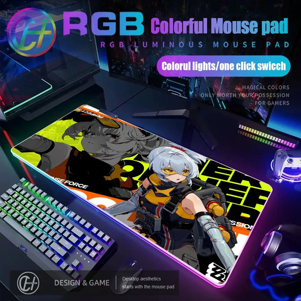

Игровой коврик для мыши HYBXAXC Gaming Zenless Zone Zero RGB, настольный коврик для геймеров, большой HD-коврик с LED-подсветкой XXL, коврик для мыши Jane Doe