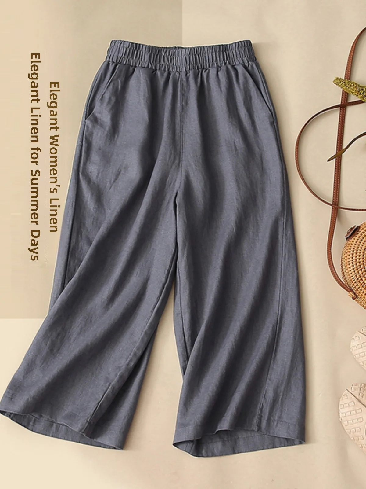 بنطلون واسع الساق من القطن والكتان بخصر مرتفع، أسلوب كاجوال عتيق، موضة نسائية على الطراز الكوري والياباني، بنطلون واسع الساق ...