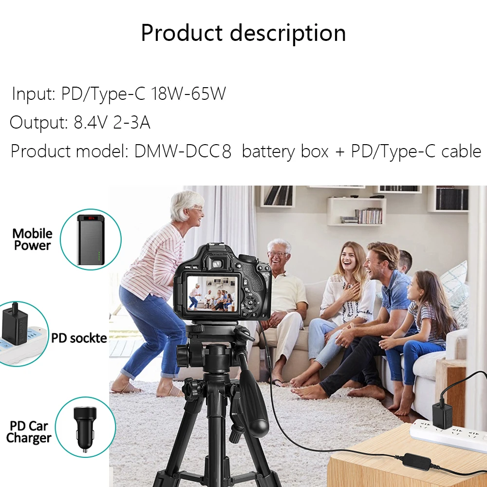 DMW-DCC8 BLC12 Dummy Battery USB-C Kit Replace DMW-AC8 AC10 AC Power Adapter for Panasonic Lumix DMC-G5 G6 G7 GX8 G80 G81 G85