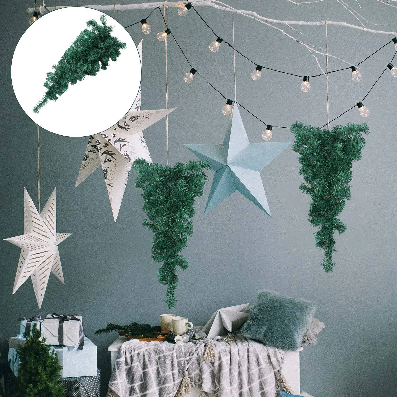 

1Pcs Plastic Xmas Tree Pendant Simulated Plant Green Iron PVC Hanging Adorn Christmas Decor Simulated Plant Pendant