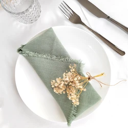 10PCS Sage Green Tassel Cloth Napkins Linen 40x40cm Delicate for Dinners Parties Wedding Decoration Christmas Easter Valentine