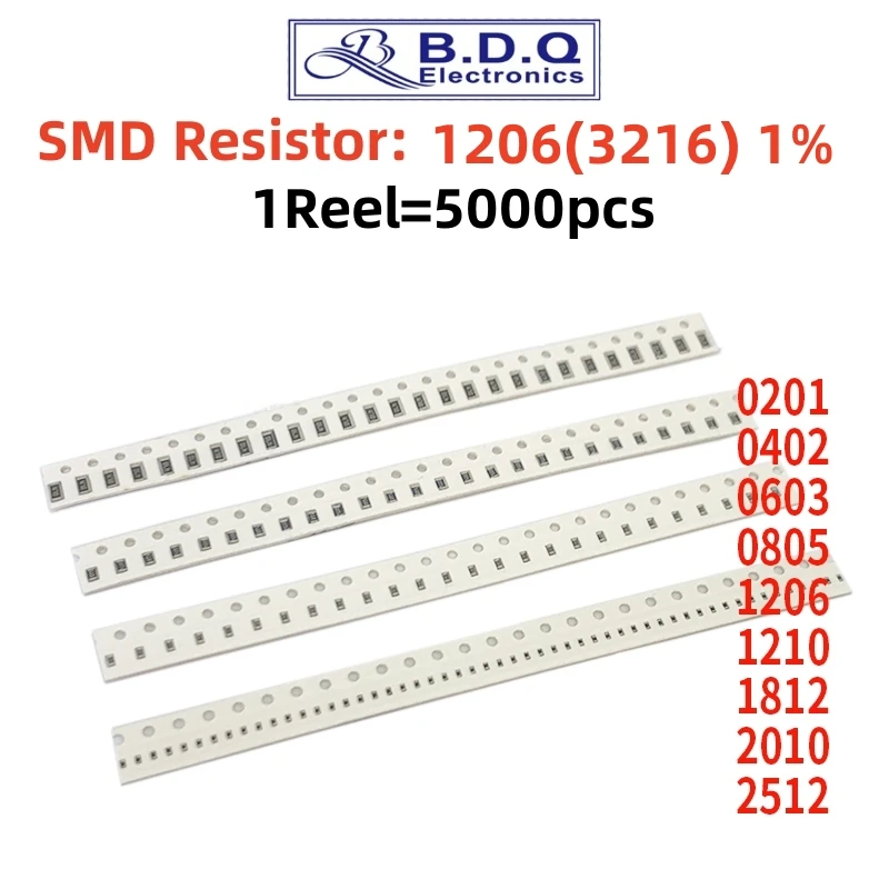 5000PCS 1206 Resistor SMD Accuracy 1% 0 ohm ~ 10M ohm 1K 2.2K 10K 100K 1R 10R 100R 150R 220R 330R 0 1 10 100 150 220 330 ohm