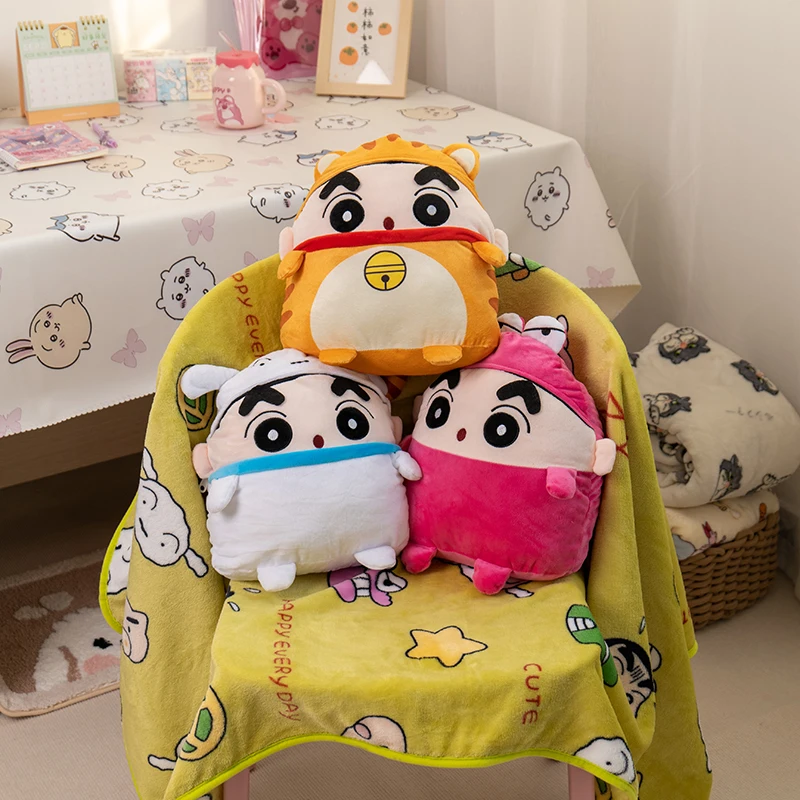 

Japanese Crayon Shin chan Transforms into Plush Pillow Blanket Crayon Shin chan 2-in-1 Office Student Napping Blanket Kid Gift