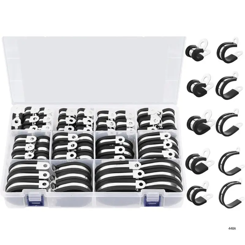 110Pcs Cable Clamp Stainless Steels Rubber Coated Cushioned Insulated Cable Clamps Metal Wire Clamps Easily to Install