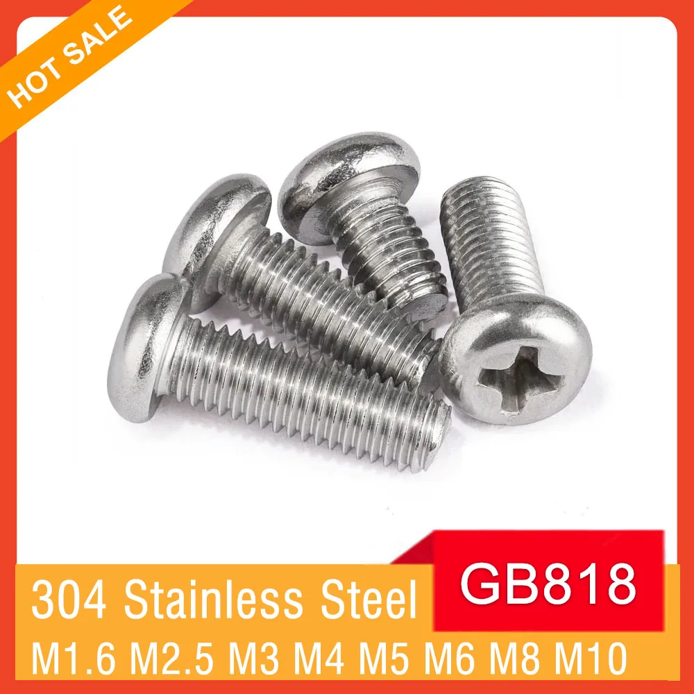 

GB818 A2 Cross Recessed Round Head Screw M1.6 M2.5 M3 M4 M5 M6 M8 M10 304 Stainless Steel Phillips Pan Head Bolt