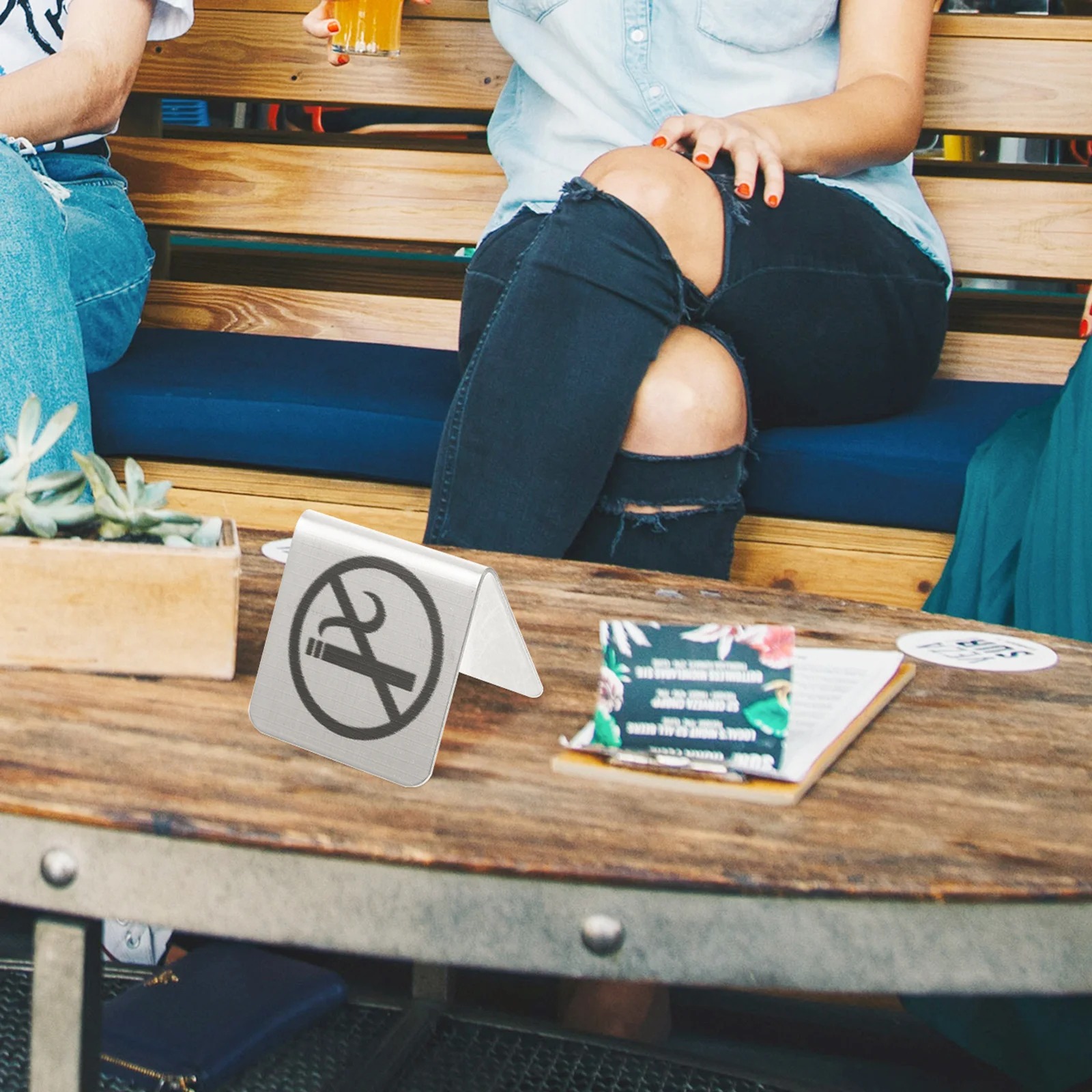 Roestvrij staal niet roken tafelbord dubbelzijdig binnenindicator voor restaurants, cafés en buffetten, 2-pack