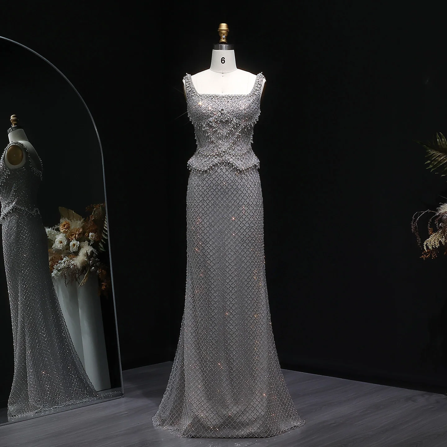 Sharon Said Luxury Dubai Gray Staight Evening Dress with Straps Arabic Women Wedding Formal Party Gowns SS631 Customized image 2