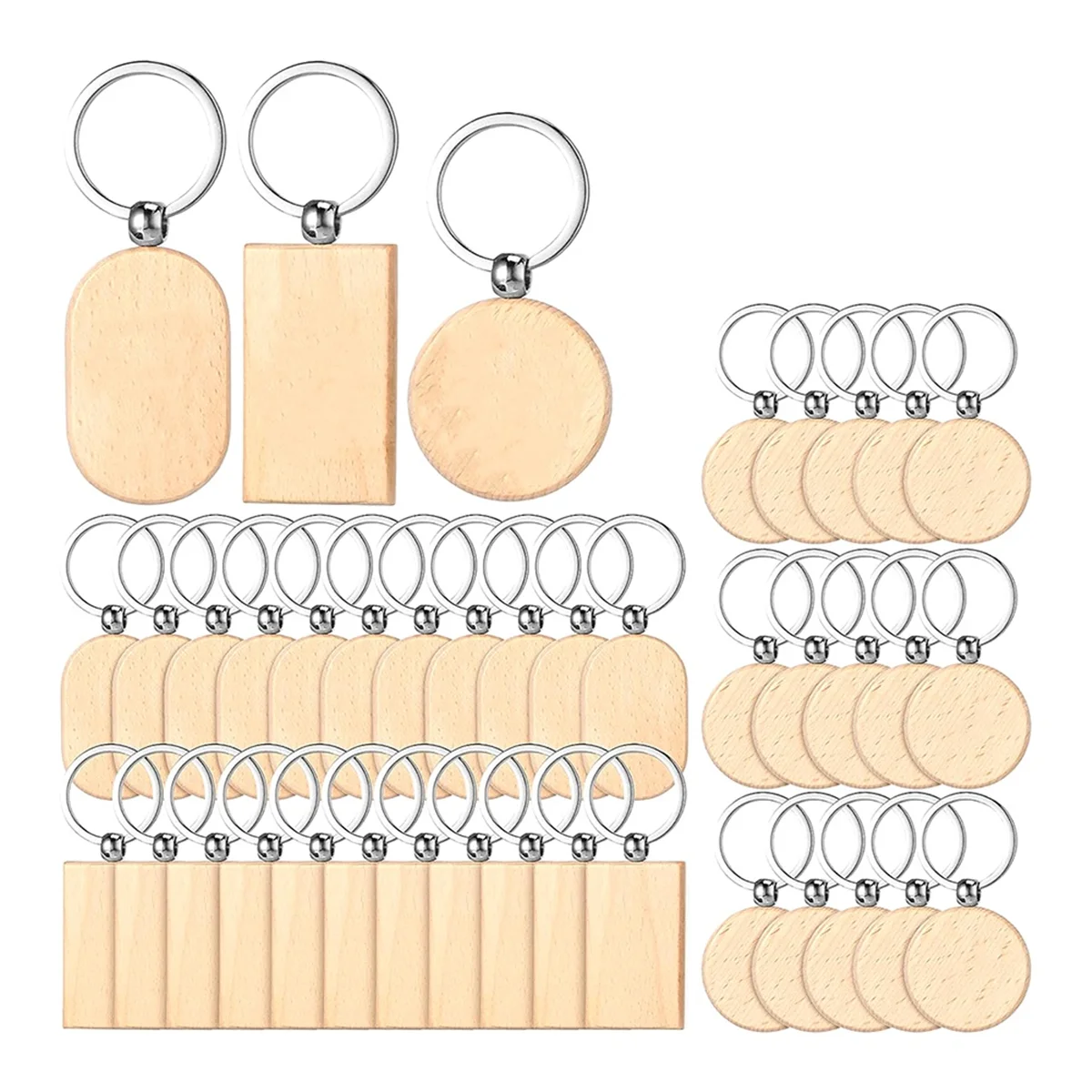 72Pcs Unfinished Wooden Keychain Blanks Wood Engraving Blanks Key Chain for DIY Gift Supplies