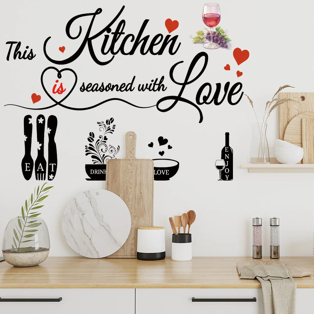 home decoration self adhesive love kitchen wall sticker removable kitchen wall art decal