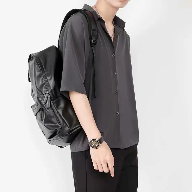 White Men's Lazy Style Five-point Sleeve Ice Silk Drooping Shirt Summer Handsome Fashion Brand Loose Casual Short-sleeved Jacket