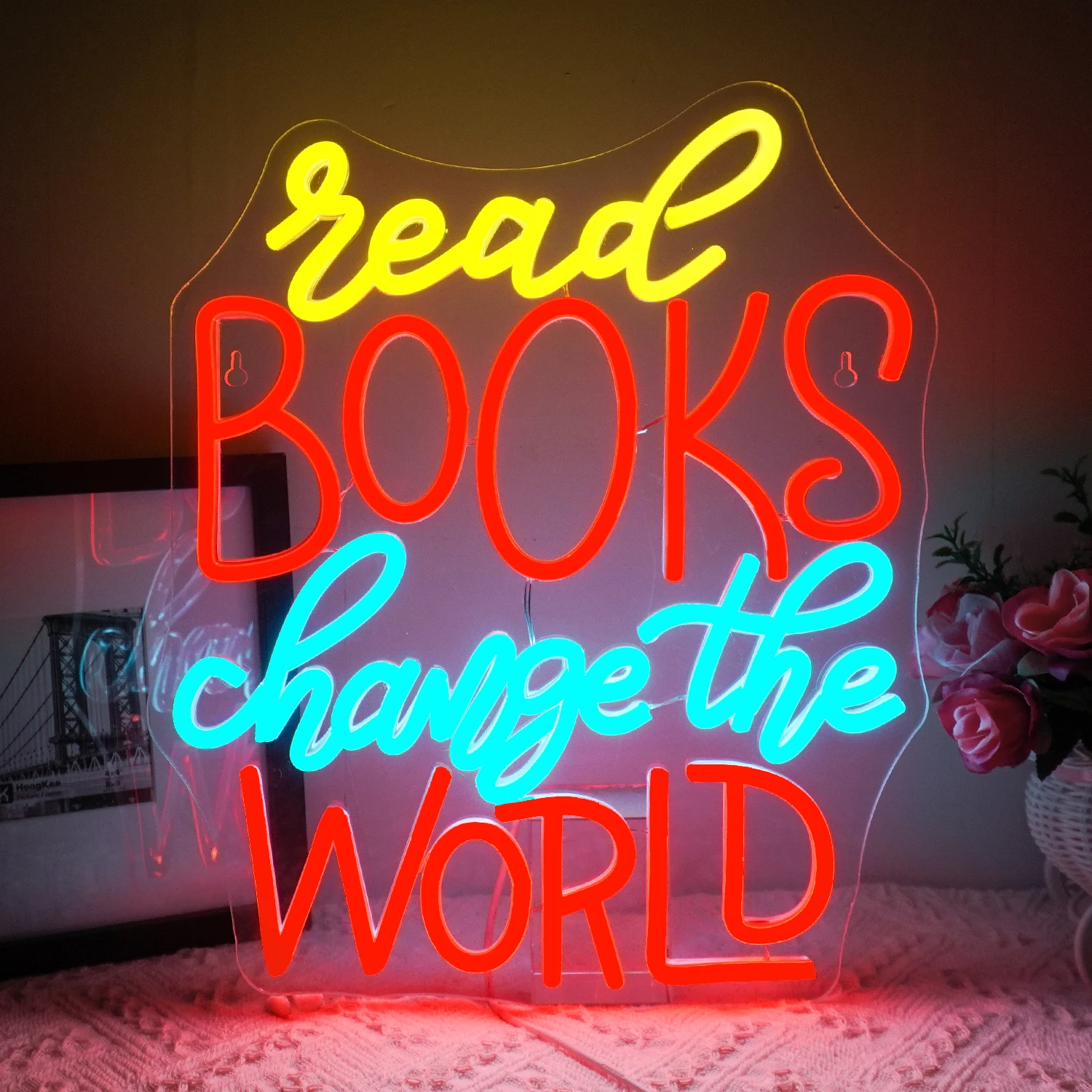 

Read Books Change The World Neon Sign For Wall Decor Dimmable Led Lights Room Decoration For Reading Club Party Bedroom Library