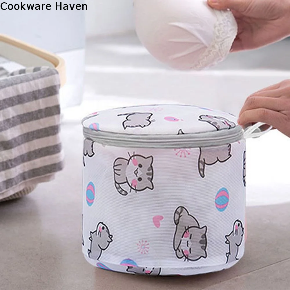 Washing Net Filter Cute Laundry Bag Cartoon Cat with Zipper Dirty Clothes Bag Foldable Mesh Lingerie Wash Bags Washing Machine