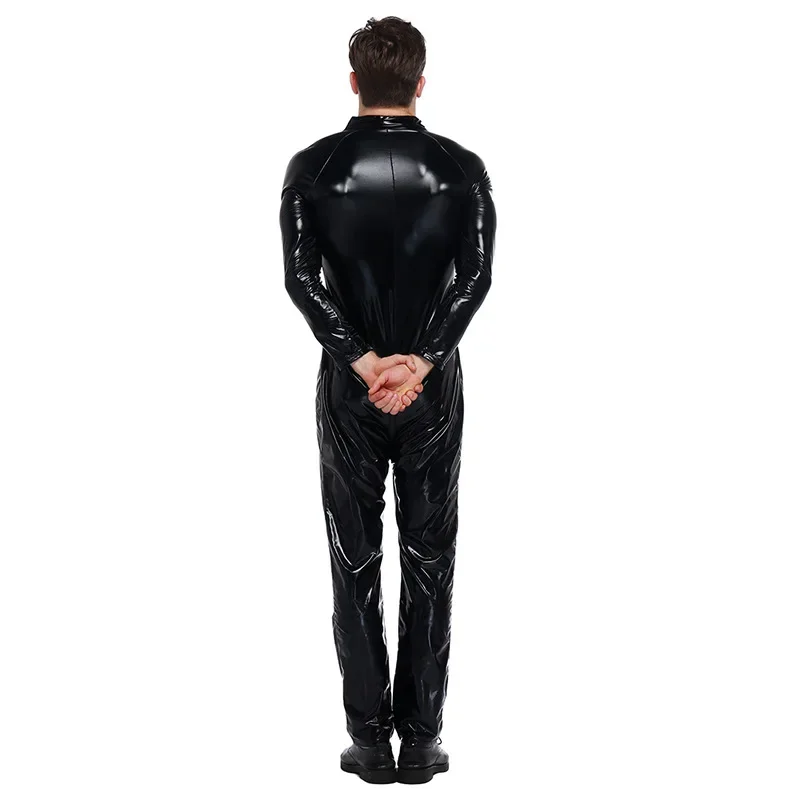 Helloween Sexy Wetlook Faux Leather Catwomen Jumpsuit Masquerade Clubwear Crotch Zipper Catsuit Bodysuit