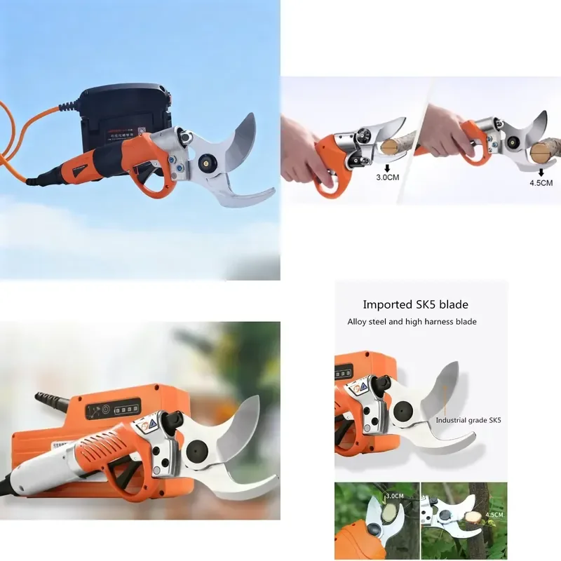 Electric Pruning Shears for 111-45MM Lithium Battery Trimming Ratchet with Anti-Slip Grip and Folding Design