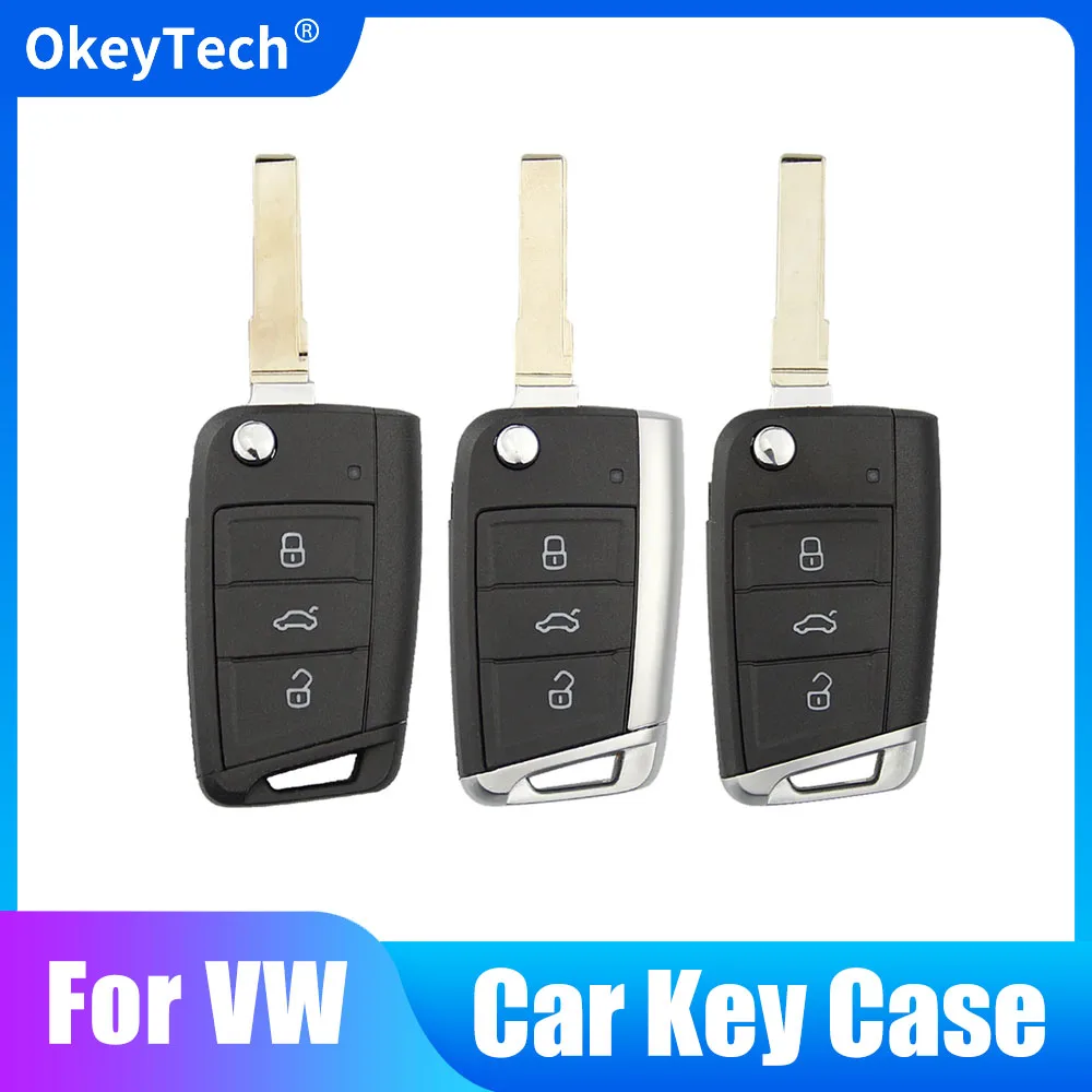 OkeyTech Folding Flip Remote Car Key Shell Case 3 Buttons For Volkswagen For VW Golf 7 GTI MK7 Skoda Octavia A7 Seat Metal Edge