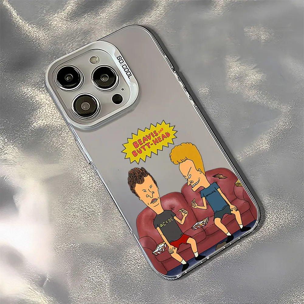 Beavis and Butthead Cartoon Laser Phone Case for iPhone 12 11 13 14 15 16 Max Pro Plus IMD Shockproof Silicone Coque