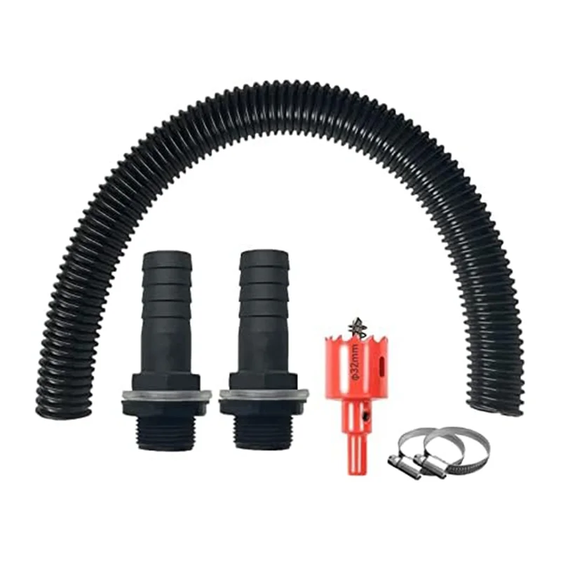 

A76K 1Set 1.25 Inch Water Butt Connection Set 50Cm Connection Hose And 2 Hose Connectors 25 Mm Stainless Steel