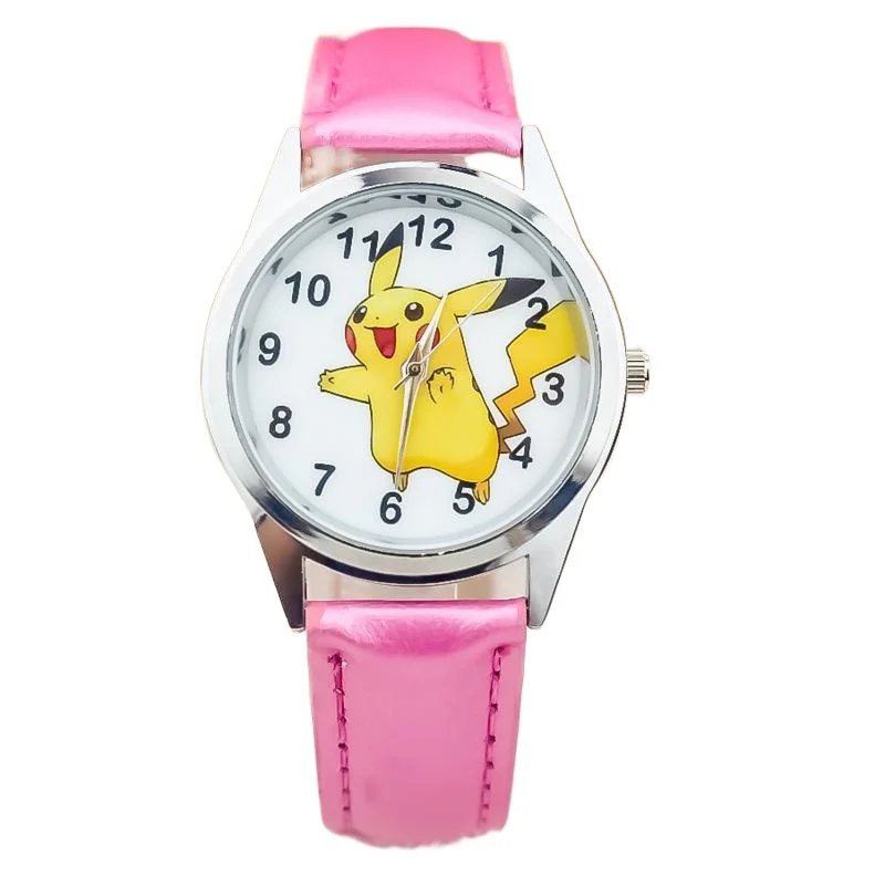 Miniso Anime Cartoon Pokemon Pikachu Round Quartz Boys Girls Student Watch Children Leather Belt Wristwatch Christmas Gifts